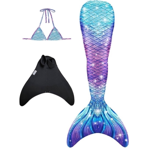 Galaxy zeemeerminstaart maat 128-134 (8) met monovin met voetvakjes en bikini top
