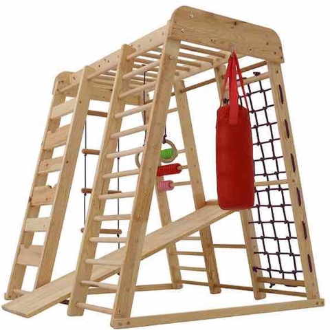 Juliard Club - SPEELHOEK B5 BUITEN-speltoestel met glijbaan- klimtoestel combinatie met bokszak-speltoren voor buiten-klimrek set voor buiten