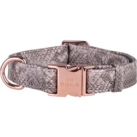 DOGA Hondenhalsband - Halsband - Royal Snake - Rosé goud - Vegan leer - maat L - bijpassende riem en dispenser mogelijk