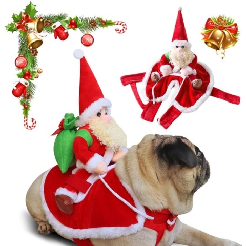 hondenkostuum voor honden, kerstkostuum, met kerstman, paardrijden op huisdier, kat, hondentrui, Kerstmis, rood, hond, kerstkostuum, hondenkostuum voor Kerstmis (M, rood)