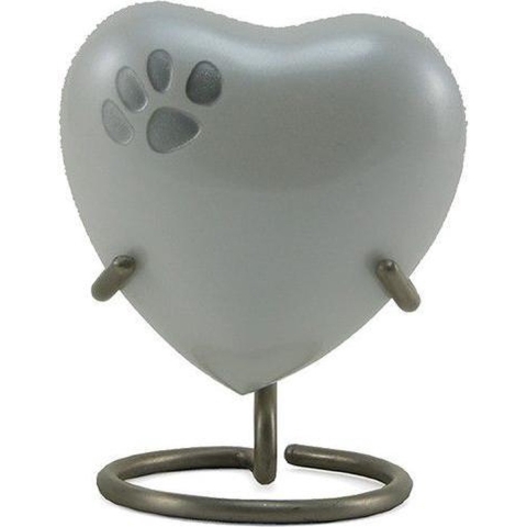 Pearl Odyssey Dieren Urn Hart Parel Wit met schroefdop en Zilver Dierenpoot - Asbeeld Dieren Urn Voor Uw Geliefde Dier - Kat - Hond - Paard - Konijn