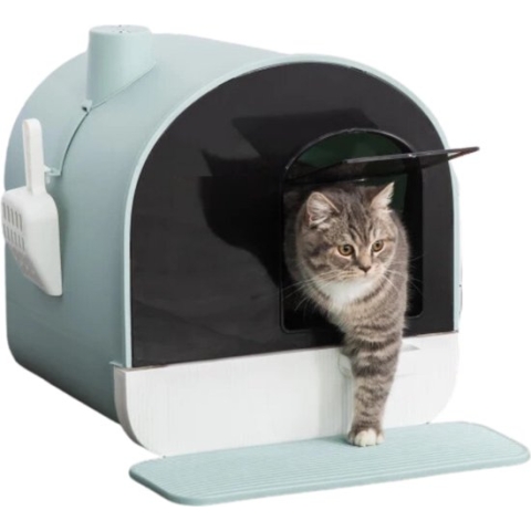 Kattenbak - Kattentoilet - Uitneembare lade - Met kattenbakmat en kattenbakschep - Groen