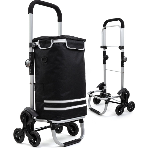 Latium Boodschappentrolley met 3 Wielen - Opvouwbaar Boodschappenwagen met Koelvak - Trolley met Afneembare Boodschappentas - Opvouwbare Boodschappen Wagen met Traploper - Zwart