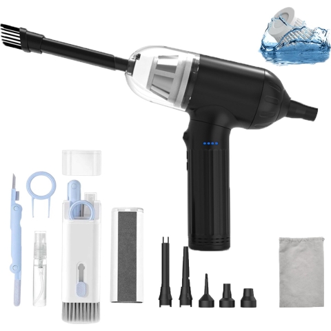 Wouw Air Duster Pro - Met 7-in-1 schoonmaakset - Kruimeldief - Perslucht - Handstofzuiger - Snoerloos - Blazen en Zuigen - 90.000 RPM - LED licht - Compressed Air
