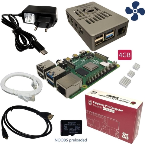 Raspberry Pi 4B - starter kit - 4GB - met ventilator - 32GB SD-kaart