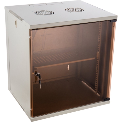 RackMatic - Rackkast 19 "muurschildering 12U wit SOHOrack 540x450x580 mm met 255 mm bak en ventilator