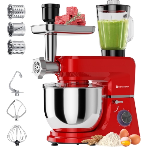 KitchenBrothers Keukenmachine - Complete Set - 15 Accessoires - Keukenrobot - 6L - 1500W - Rood