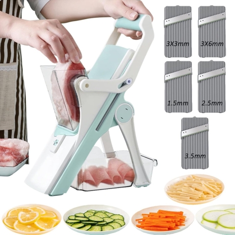 Groentesnijder, Julienne snijder, Komkommersnijder, Aardappelsnijder, 5 in 1 Mandoline, Keukensnijder met opvangbak, Wortelsnijder, Handmatige groentesnijder, Fruitsnijder, Multisnijder.