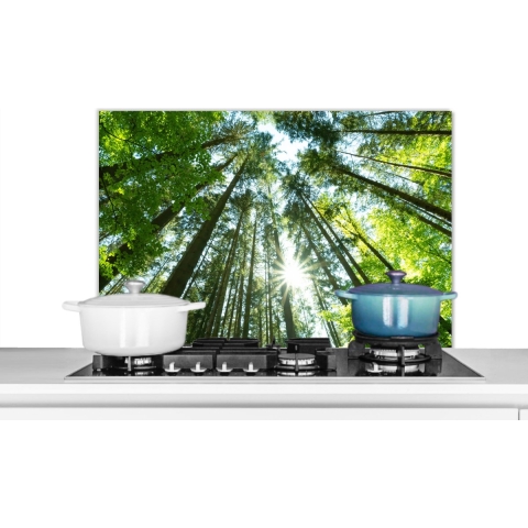 Spatscherm Keuken - Kookplaat Achterwand - Spatwand Fornuis - 90x60 cm - Bos - Licht - Zomer - Groen - Aluminium - Wanddecoratie - Muurbeschermer - Hittebestendig