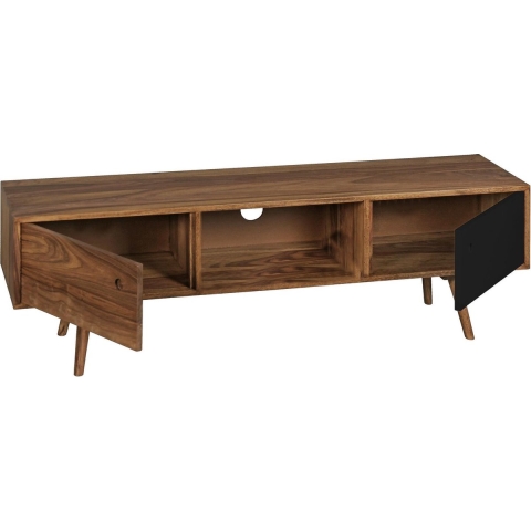 Tv meubel - Tv kast - Landelijk - 3 compartimenten - Hout - Zwart - 140x35x45 cm