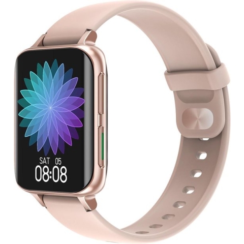 DrPhone CurvX - 3D Pixel Scherm - Smartwatch 44mm - 1.78 Inch 420*485 - ECG Fitness Tracker Hartslag - Leder Goud