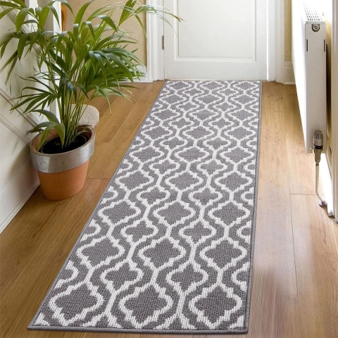 Tapijtloper voor gang, antislip, 50 x 150 cm, grijs, keukentapijt, wasbaar, antislip, tapijtloper, voor gang, moderne gangloper, vuilvangmat, lang, voetmat, loper voor keuken, hal, ingang