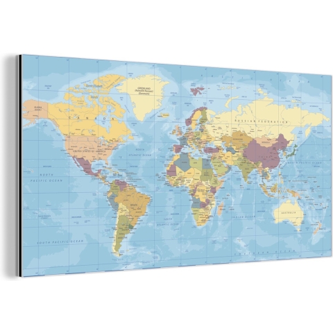 Wanddecoratie Metaal - Aluminium Schilderij Industrieel - Wereldkaart - Staatkundig - Vintage - 160x80 cm - Dibond - Foto op aluminium - Industriële muurdecoratie - Voor de woonkamer/slaapkamer