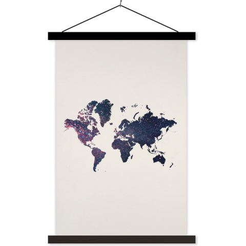 Wanddecoratie - Wereldkaart - Glitter - Blauw - Roze - Schoolplaat - 120x180 cm - Textielposter - Textiel poster