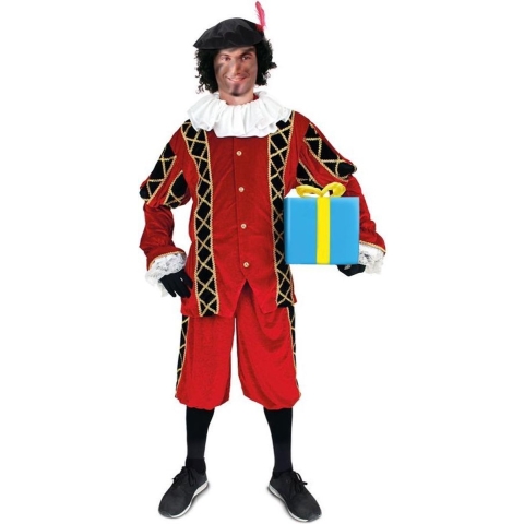 Luxe Piet Pak Rood Fluweel - Maat XXL + Gratis Schmink - Fluwelen Pietenpak Kostuum Sinterklaas