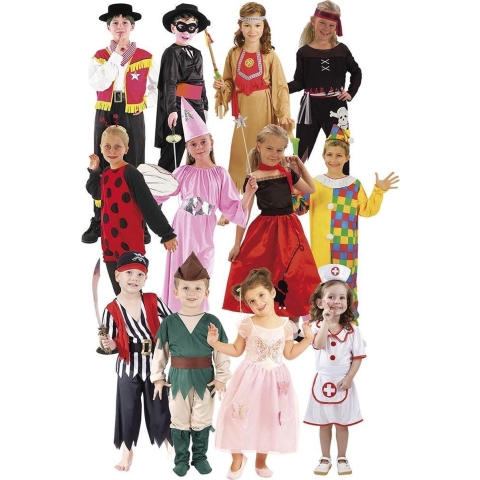 12 stuks: Jongen/meisje Kinderkostuum 12 assorti - 3-4, 4-6 en 7-9 jaar