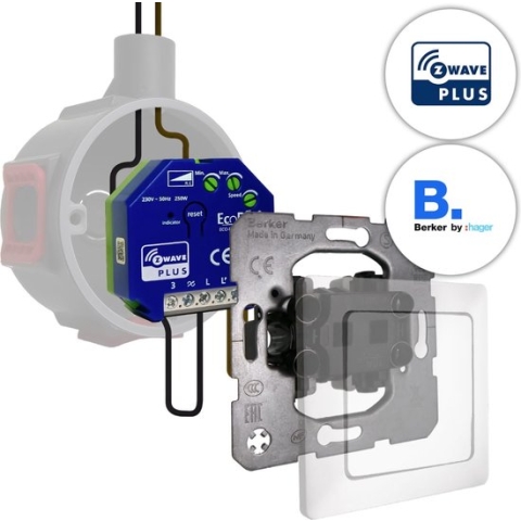 Berker led tastdimmer Z-Wave 0-250W, inbouw, kleine inbouwdiepte, 2-draads en 3-draads, ECO-DIM.10 + Berker pulsdrukker