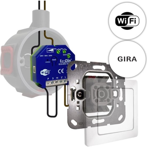 Gira led tastdimmer WiFi 0-200W, inbouw, kleine inbouwdiepte, 2-draads en 3-draads, ECO-DIM.10 + Gira pulsdrukker