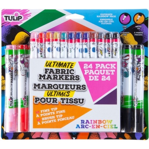 Tulip Fabric markers ultimate brush fine tips Rainbow 24pc