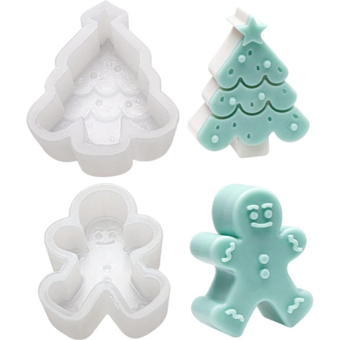 2 Pcs Kerst Zeep Mal, Kerst Siliconen Mal Kerstboom Siliconen Mould Siliconen Bakvorm Kerstmis Kaars Aromatherapie Zeep Maken Mold Handgemaakte Chocolade Cake Fondant Bakvorm Kerstdecoratie