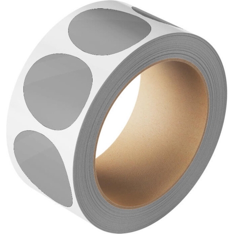 Ronde grijze stickers, 25 meter op rol 50 mm - 475 per rol