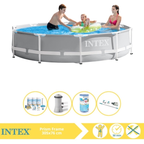 Intex Prism Frame Zwembad - Opzetzwembad - 366x76 cm - Inclusief Onderhoudspakket, Filter en Stofzuiger