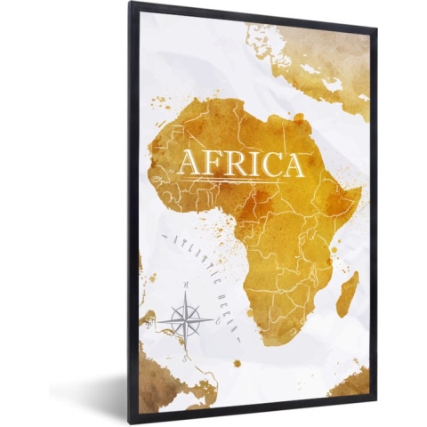 Fotolijst incl. Poster - Wereldkaart - Afrika - Goud - 60x90 cm - Posterlijst