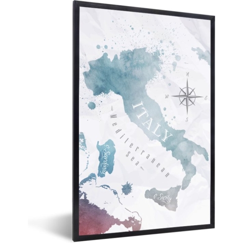 Fotolijst incl. Poster - Wereldkaarten - Verf - Italië - 60x90 cm - Posterlijst