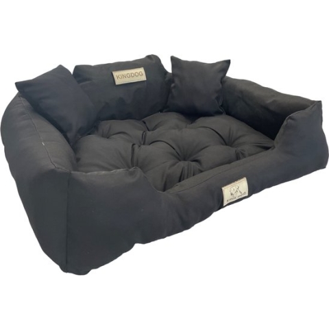 KingDog - Honden- en kattenbed met twee kussen- Wasbaar - Buitenmaat 105x130cm - Zwart