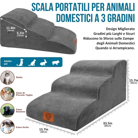 3-Traps Hondentrap, Afneembare Huisdiertrap voor Kleine Honden en Katten, Wasbaar, Draagbare Huisdierentrap, Dog Stairs voor Bank, Bed, Kattentrap van Spons, Stuur 1 Pluisrol