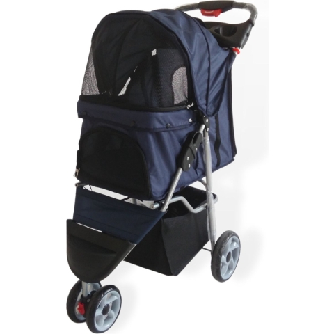 Hondenbuggy Modern - Donkerblauw - Inklapbaar - Comfort Huisdieren Wandelwagen Buggy - 3 Wielen - 12kg Draagvermogen