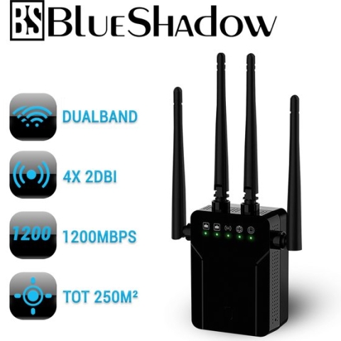 BlueShadow® WiFi Repeater - 1200Mbps - 2.4GHz & 5.8GHz - Groot bereik - Lange afstand & Hoge snelheden
