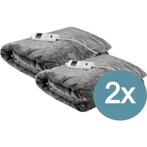 Parya Elektrische Deken - 2 PACK - Bovendeken - Onderdeken - Warmte Deken - 2 Persoons - Grijs