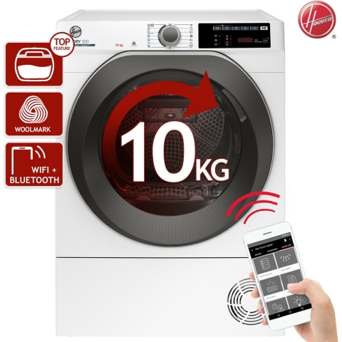 Hoover H-DRY 500 ND C10TSBE-S | 10 kg | Wi-Fi | Bluetooth| hOn App| Digitaldisplay, 16 Progr | Glazen XL deur| Kort prog. 30min | Woolmark