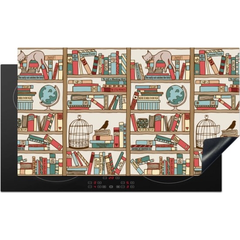 Inductie beschermer - Inductie Mat - Kookplaat beschermer - Kat - Boek - Kast - Jongens - Meisjes - Kinderen - Kind - 90x52 cm - Afdekplaat inductie - Inductiebeschermer