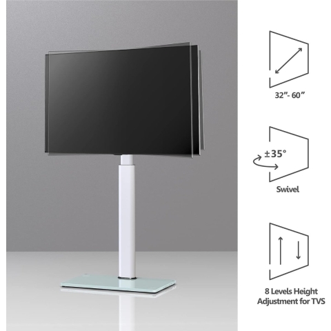 TV-standaard vloer voor 32-43 55 60 inch TV, 70° draaibaar & 8 hoogte verstelbaar white TV stand floor universeel voor vlakke & gebogen LCD LED OLED TV enz, Max VESA 600x400mm (Zacht Wit)