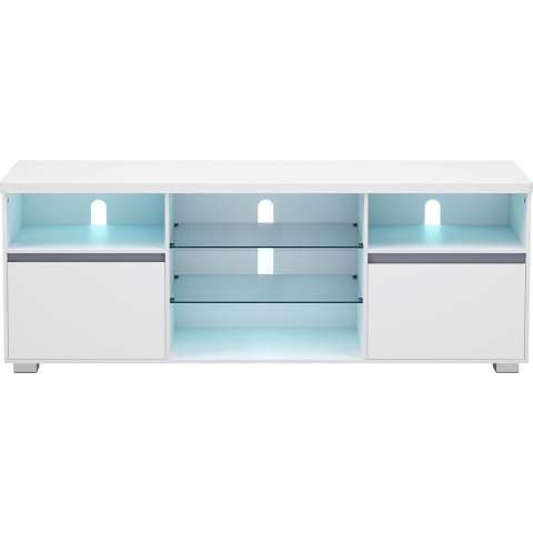 TV-meubel met LED-verlichting, TV-tafel, TV-standaard voor TV's tot 70 inch met open planken, 2 kasten met deuren, 160 cm, voor woonkamer, Wit LTV331T10