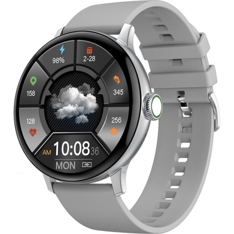 Belesy® NUMBER 2 - Smartwatch Heren – Smartwatch Dames - Horloge – Stappenteller – Calorieën - Hartslag – Sporten - Splitscreen - Kleurenscherm - Full Touch - Bluetooth Bellen – Zilver – Siliconen - Grijs - Moederdag