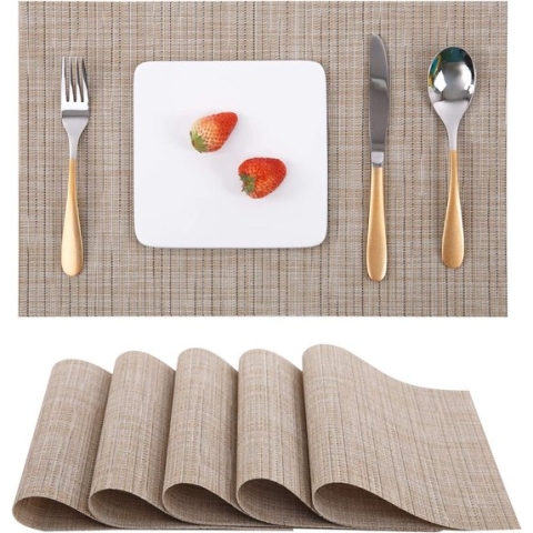 Myir JUN Placemats Set van 6, Vinyl Placemats Geweven Wasbaar Hittebestendige Antislip Geschikt voor Keuken Familie Restaurant Koffiebar (Licht Geel)
