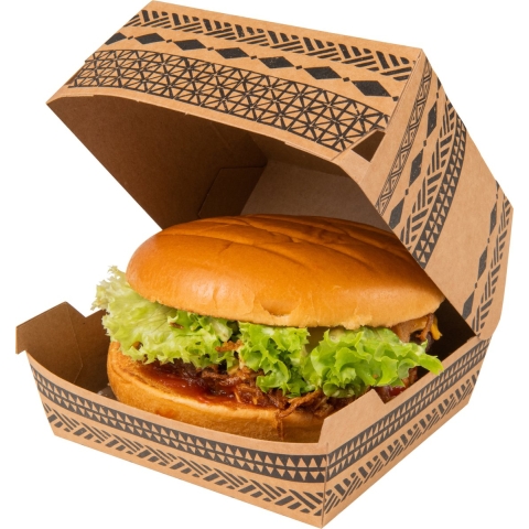 Hamburgerdoos Maori 115x110x70mm karton bruin