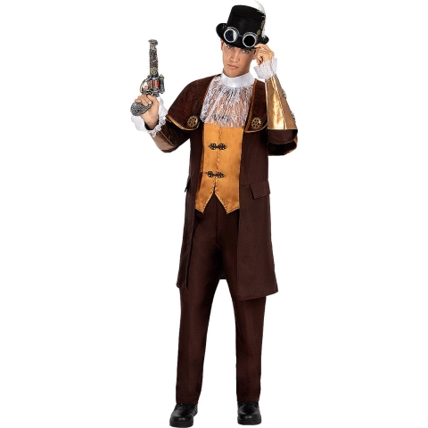 Funidelia | Stijlvol Steampunkkostuum Voor voor mannen  Origineel & Grappig, Western, Films & Series - Kostuum voor Volwassenen Accessoire verkleedkleding en rekwisieten voor Halloween, carnaval & feesten - Maat XXL - Bruin