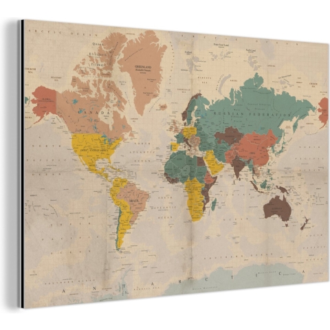 Wanddecoratie Metaal - Aluminium Schilderij Industrieel - Wereldkaart - Vintage - Atlas - Kind - Jongetjes - Meid - 180x120 cm - Dibond - Foto op aluminium - Industriële muurdecoratie - Voor de woonkamer/slaapkamer