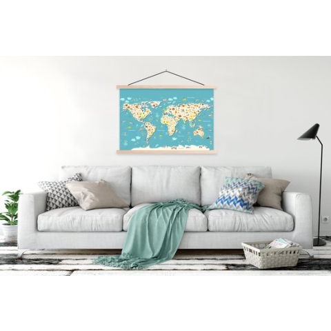 Kinderkamer decoratie - Schoolplaat kids - Wereldkaart - 150x100 cm - Kinderen - Dieren - Kind - Jongens - Meiden - Wanddecoratie
