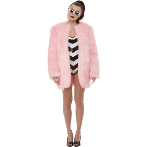 Smiffy's - Barbie Kostuum - Barbiepop Badpak En Bontjas 60 Jaar Editie - Vrouw - Roze, Zwart / Wit - Extra Small - Carnavalskleding - Verkleedkleding
