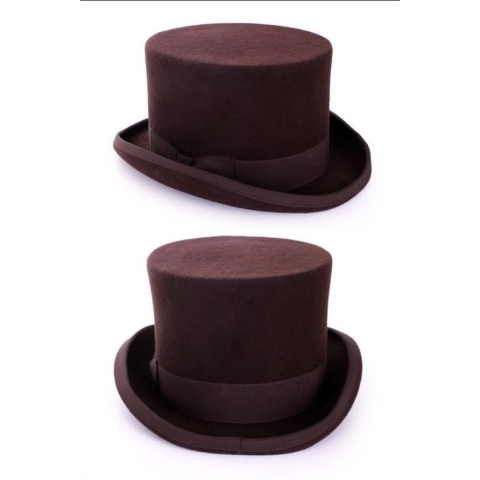 2x Tophat wolvilt bruin met elastische band mt.60
