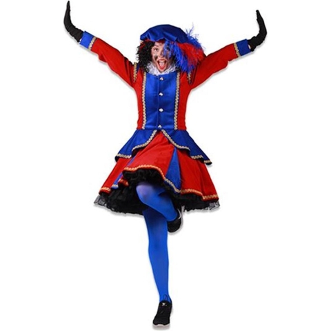 Dames pieten jurken rood/blauw.