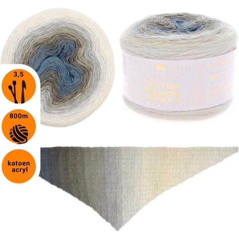 Rico Design Creative Cotton Dègradè Lucky 8 - cream grey (001) - creme en grijs verloopgaren acryl en katoen garen om mee te haken of breien - 200 grams met 800 meter - voor pendikte 3,5mm
