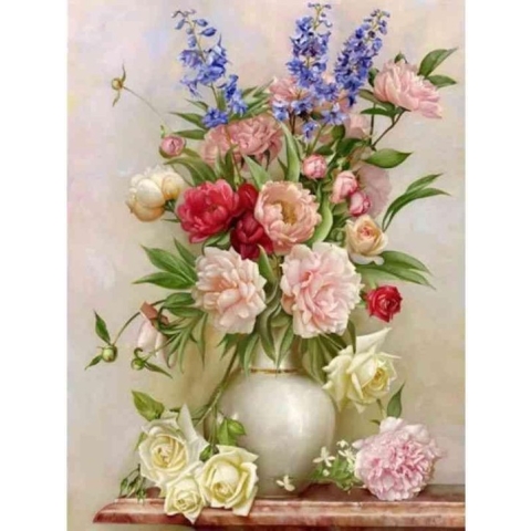 Diamond painting - Bloemen in vaas - Geproduceerd in Nederland - 40 x 60 cm - canvas materiaal - vierkante steentjes - Binnen 2-3 werkdagen in huis