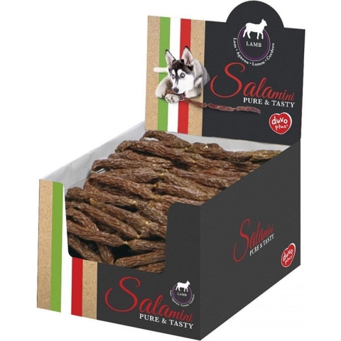 Duvo+ Salamini worstjes met lam 8,5x8,5x1,6cm, prijs voor display met 250 stuks