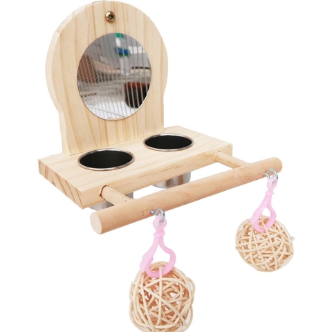 Vogelspiegel voor kooi, 2 stuks roestvrij staal Vogelvoeder- en bewateringsbenodigdheden, vogelbaars en vogeltrainingsspeelgoed kleine rotanballen voor parkieten, parkieten, tortelduifjes en vinkkanaries kooi